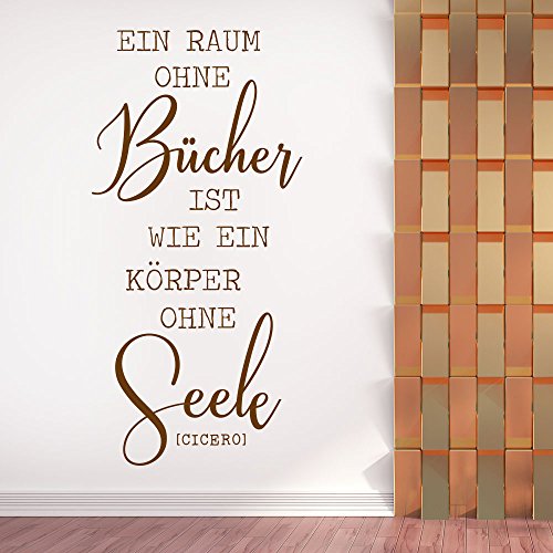 KLEBEHELD® Wandtattoo Ein Raum ohne Bücher ist wie ein Körper ohne Seele | Wandzitat Cicero | Farbe schwarz, Größe 39x80cm von Klebeheld