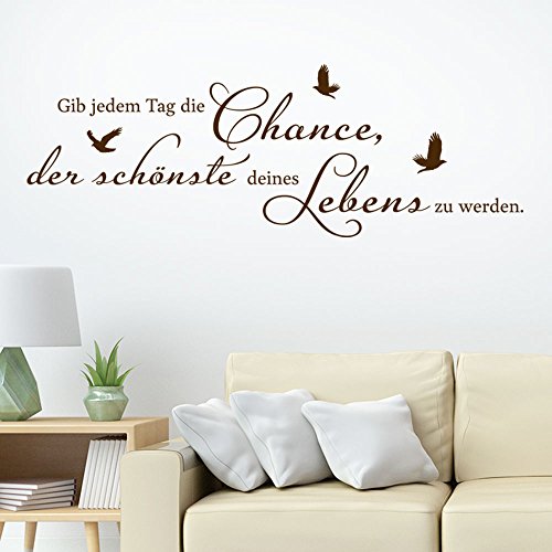 KLEBEHELD® Wandtattoo Gib jedem Tag die Chance, der schönste zu werden mit Vögel Farbe schwarz, Größe 120x42cm von Klebeheld