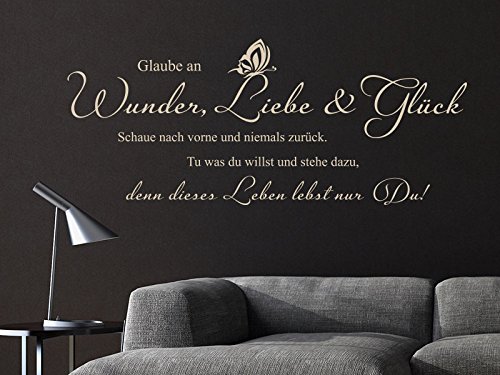 KLEBEHELD® Wandtattoo Glaube an Wunder Liebe und Glück - Schaue nach vorne und niemals zurück (Farbe mint/Größe 160x66cm) von Klebeheld