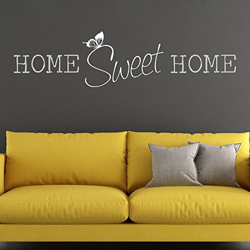 KLEBEHELD® Wandtattoo HOME Sweet HOME zweifarbig | Spruch mit Schmetterling | Farbe weiss, Größe 100x25cm von Klebeheld
