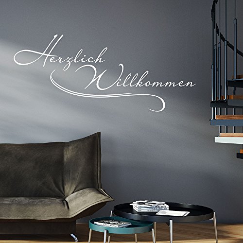 KLEBEHELD® Wandtattoo Herzlich Willkommen mit Zierschleife | Flur + Eingang | Farbe dunkelgrau, Größe 120x51cm von Klebeheld