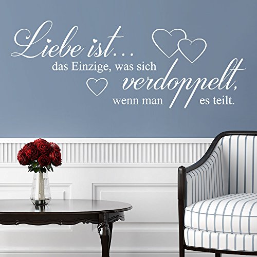 KLEBEHELD® Wandtattoo Liebe ist das Einzige, was sich verdoppelt, wenn man es teilt | Größe 150x56cm, Farbe schwarz von Klebeheld