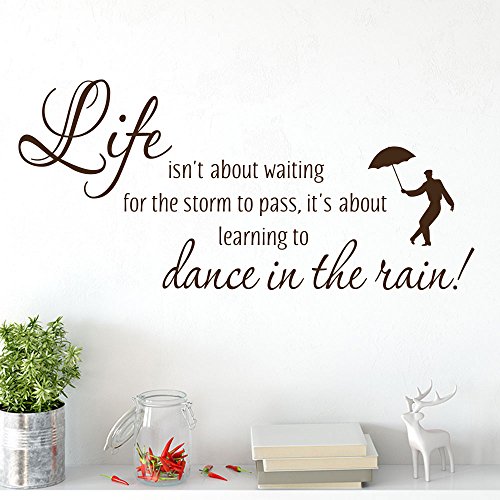 KLEBEHELD® Wandtattoo Life isn't about waiting for the storm to pass, it`s about learning to dance in the rain. - englisches Sprichwort Farbe braun, Größe 80x37cm von Klebeheld