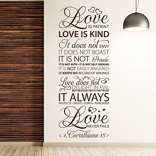KLEBEHELD® Wandtattoo Love never fails | 1 Corinthians 13 | englischer Wandspruch | Größe 38x100cm, Farbe dunkelrot von Klebeheld