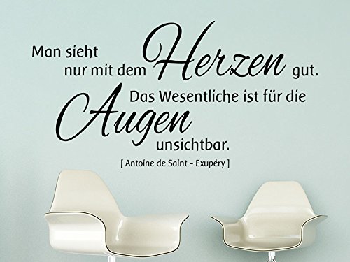KLEBEHELD® Wandtattoo Man sieht nur mit dem Herzen gut. Das Wesentliche ist für die Augen unsichtbar. No.2 - Saint-Exupéry (Farbe dunkelgrau/Größe 120x62cm) von Klebeheld