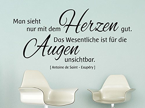 KLEBEHELD® Wandtattoo Man sieht nur mit dem Herzen gut. Das Wesentliche ist für die Augen unsichtbar. No.2 - Saint-Exupéry (Farbe grau/Größe 150x78cm) von Klebeheld