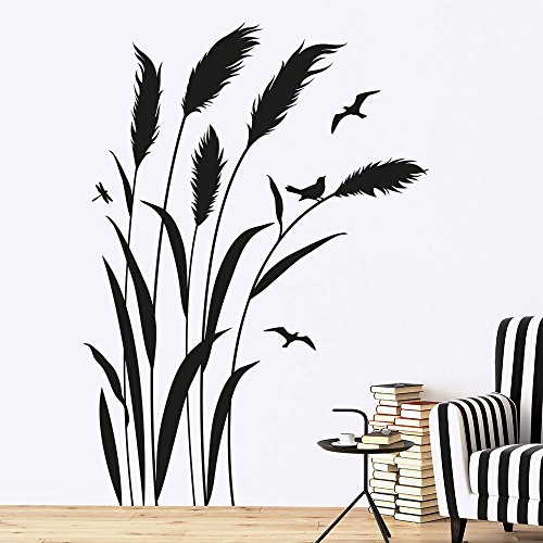 KLEBEHELD® Wandtattoo Pampasgras mit Vögel | RECHTS | Größe 114x160cm, Farbe dunkelgrün von Klebeheld