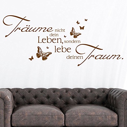 KLEBEHELD® Wandtattoo Träume nicht dein Leben, sondern lebe deinen Traum mit Schmetterlinge | Wandspruch Schlafzimmer Wohnzimmer Farbe dunkelrot, Größe 100x42cm von Klebeheld