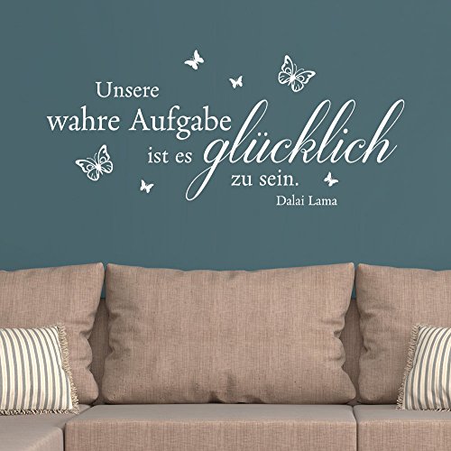 KLEBEHELD® Wandtattoo Unsere wahre Aufgabe ist es Glücklich zu sein | Dalai Lama | Farbe schwarz, Größe 80x35cm von Klebeheld