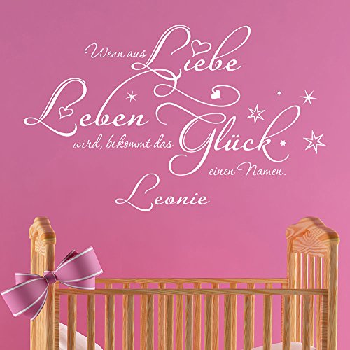 KLEBEHELD® Wandtattoo Wenn aus Liebe Leben wird bekommt das Glück einen Namen | Spruch Babyzimmer Wunschname | Farbe dunkelgrau, Größe 80x49cm von Klebeheld