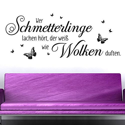 KLEBEHELD® Wandtattoo Wer Schmetterlinge lachen hört, der weiß wie Wolken duften. Farbe rot, Größe 120x48cm von Klebeheld
