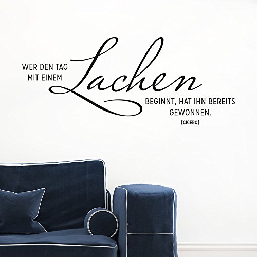 KLEBEHELD® Wandtattoo Wer den Tag mit einem Lachen beginnt, hat ihn bereits gewonnen. | Wandzitat Spruch | Farbe schwarz, Größe 60x25cm von Klebeheld