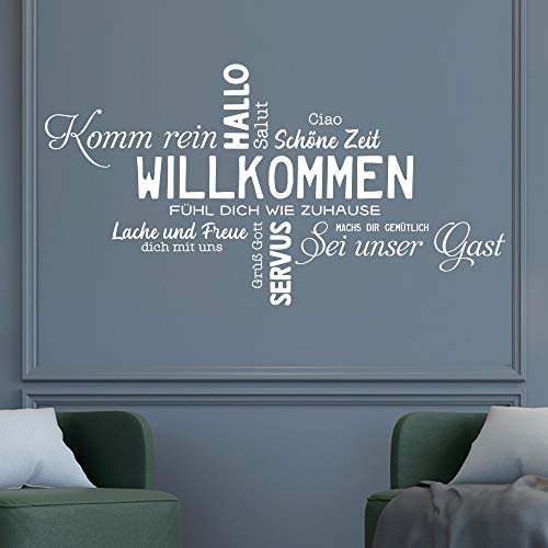 KLEBEHELD® Wandtattoo Willkommen Servus Hallo Komm rein | Wortwolke für Eingang - Flur - Diele Farbe schwarz, Größe 120x63cm von Klebeheld
