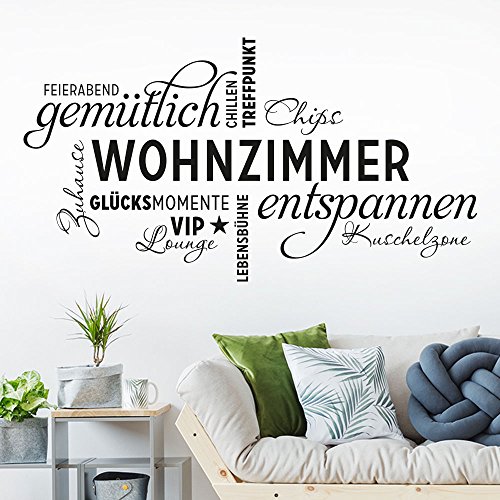 KLEBEHELD® Wandtattoo Wohnzimmer Wortwolke | VIP-Lounge, Zuhause, Kuschelzone, Sprüche, Wandaufkleber Farbe dunkelgrau, Größe 160x86cm von Klebeheld