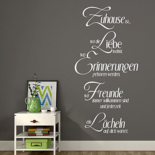 KLEBEHELD® Wandtattoo Zuhause ist wo die Liebe wohnt, wo Erinnerungen geboren werden, wo Freunde immer willkommen sind | Farbe grau, Größe 60x120cm von Klebeheld