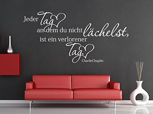 KLEBEHELD® Wandtattoo Jeder Tag an dem du nicht lächelst, ist ein verlorener Tag. - Charlie Chaplin. (Farbe braun/Größe 100x49cm) von Klebeheld