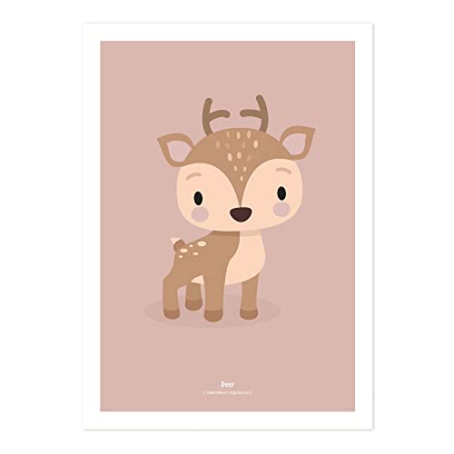 Klebekerlchen Poster 50x70 mit Waldtieren | Dekoration für Kinderzimmer und Babyzimmer | Bilder mit Tiermotiven für Jungen und Mädchen | ohne Rahmen – Reh von Klebekerlchen