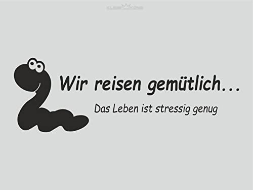 KLEBEKÖNIG Aufkleber Wir reisen gemütlich Wurm - Sticker Autoaufkleber Scheibenaufkleber Motorradaufkleber Meer Camping - 2 Größen (30 cm x 10 cm) von Klebe könig