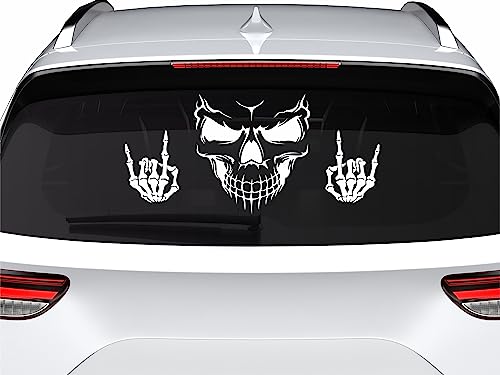 KLEBEKÖNIG - Totenkopf Autoaufkleber - Totenschädel Skull Skelett Rock n Roll Auto-Aufkleber Heckscheibe Auto Aufkleber Motorhaube Sticker Heckscheibe Tuning 55x30 cm von Klebe könig
