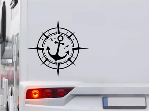 KLEBEKÖNIG Kompass Aufkleber - Anker Möwen - Wohnmobil Wohnwagen Camping Autoaufkleber Reisen Van Bus Dekor Caravan Wohnanhänger Camper von Klebe könig