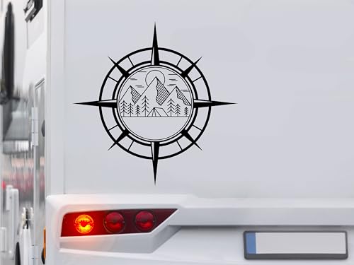 KLEBEKÖNIG Kompass Aufkleber - Gebirge Berg Landschaft - Wohnmobil Wohnwagen Camping Autoaufkleber Reisen Van Bus Dekor Caravan Wohnanhänger Camper von Klebe könig