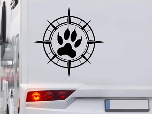 KLEBEKÖNIG Kompass Aufkleber - Hundepfote Hund - Wohnmobil Wohnwagen Camping Autoaufkleber Reisen Van Bus Dekor Caravan Wohnanhänger Camper von Klebe könig