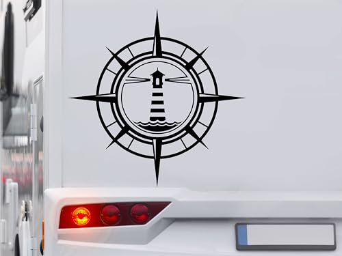 KLEBEKÖNIG Kompass Aufkleber - Leuchtturm Maritim Meer - Wohnmobil Wohnwagen Camping Autoaufkleber Reisen Van Bus Dekor Caravan Wohnanhänger Camper von Klebe könig
