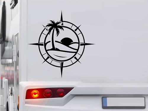 KLEBEKÖNIG Kompass Aufkleber - Palme Sonne Sommer Strand - Wohnmobil Wohnwagen Camping Autoaufkleber Reisen Van Bus Dekor Caravan Wohnanhänger Camper von Klebe könig