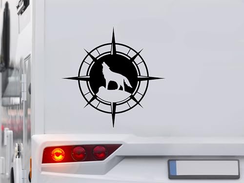 KLEBEKÖNIG Kompass Aufkleber - Wolf Wald - Wohnmobil Wohnwagen Camping Autoaufkleber Reisen Van Bus Dekor Caravan Wohnanhänger Camper von Klebe könig
