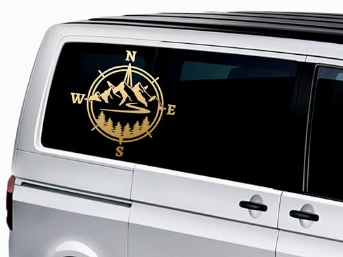 KLEBEKÖNIG Kompass Berg Gebirge Aufkleber - Wohnwagen Wohnmobil Sticker Autoaufkleber Scheibenaufkleber Wohnwagenaufkleber groß von Klebe könig