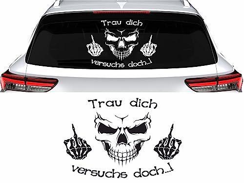 KLEBEKÖNIG Trau dich Totenkopf Skull Heckscheibenaufkleber 50 cm x 40 cm Auto Aufkleber JDM Tuning Sticker von Klebe könig