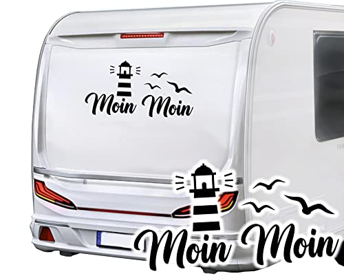 KLEBEKÖNIG Wohnmobil Aufkleber Moin Moin Leuchturm Möwe Wohnwagen Sticker Autoaufkleber von Klebe könig