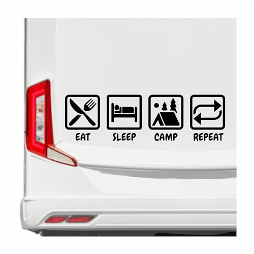 KLEBEKÖNIG Wohnmobil Wohnwagen Aufkleber - Eat Sleep Camp Repeat - Camping Autoaufkleber Reisen Van Bus Dekor Caravan Wohnanhänger Camper von Klebe könig