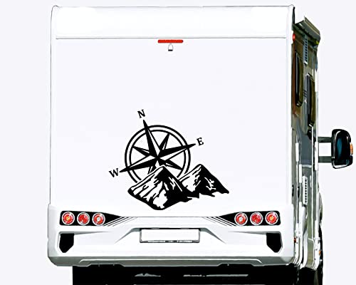 KLEBEKÖNIG Wohnmobil Wohnwagen Aufkleber Gebirge Berg Kompass Windrose Autoaufkleber (30 cm x 25 cm) von Klebe könig
