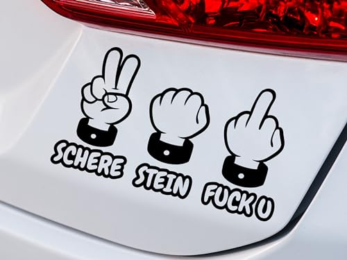 KLEBEKÖNIG lustiger Autoaufkleber - Schere Stein Mittelfinger - 35x15cm Tuning Aufkleber Sticker sprüche Stickerbomb Heckscheibenaufkleber Jdm lustige Auto-Aufkleber Fahrzeug Dekor von Klebe könig