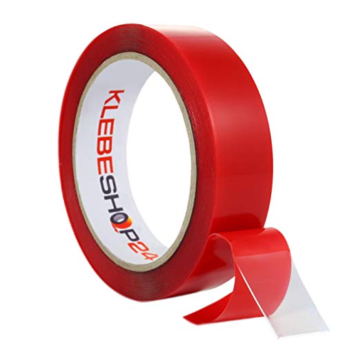 Klebeshop24 MONTAGEKLEBEBAND DOPPELSEITIG | Permanent klebend + ablösbar | 5 m auf Rolle | Breite wählbar | Hochtransparent | UV-beständig | Temperaturbeständig | Industrie-Klebeband ~ 25 mm x 5 m von Klebeshop24