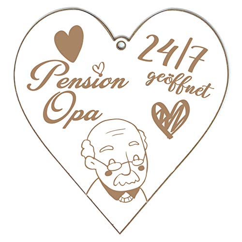 Klebespatz Tür Schild Herz Pension Opa Immer geöffnet 24/7 mit Motiv weiß Retro Look Opa von Klebespatz