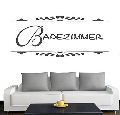 A096 Türtattoo - Wandtattoo "Badezimmer" klassisch 40cm x 16cm anthrazit - Dekoration - Bad - Wohnzimmer - Aufkleber - Wandsticker von Klebesüchtig