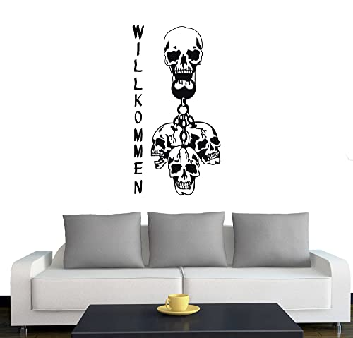 A161 Türtattoo - Wandtattoo "Willkommen - Skull" 60cm x 32cm schwarz - Dekoration - Bad - Wohnzimmer - Aufkleber - Wandsticker von Klebesüchtig
