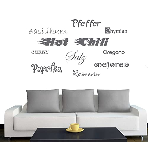 A208 Wandtattoo "Gewürze" 80cm x 45cm silber Dekoration - Bad - Wohnzimmer - Aufkleber - Wandsticker von Klebesüchtig