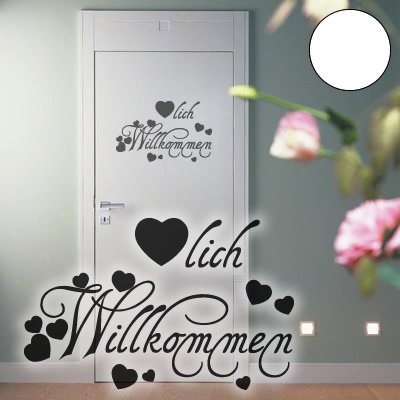 A348 Tür-/Wandtattoo "Herzlich Willkommen" 60cm x 38cm weiss (in 40 Farben und 4 Größen) von Klebesüchtig