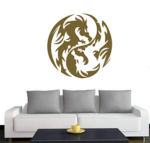 A432 Wandtattoo "Yin Yang Drache" 60cm x 60cm gold (erh. in 40 Farben und 2 Größen) von Klebesüchtig