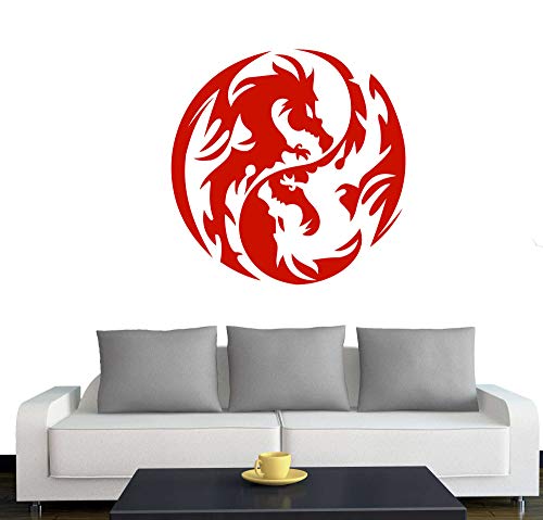 A432 Wandtattoo "Yin Yang Drache" 60cm x 60cm hellrot (erh. in 40 Farben und 2 Größen) von Klebesüchtig