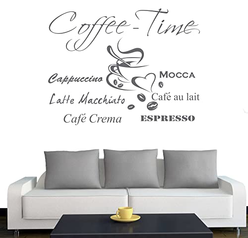 A610 Wandtattoo "Coffee Time" 108cm x 80cm silber (erhältlich in 40 Farben und 4 Größen) von Klebesüchtig