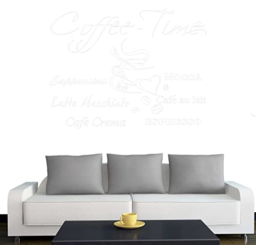 A610 Wandtattoo "Coffee Time" 108cm x 80cm weiss (erhältlich in 40 Farben und 4 Größen) von Klebesüchtig