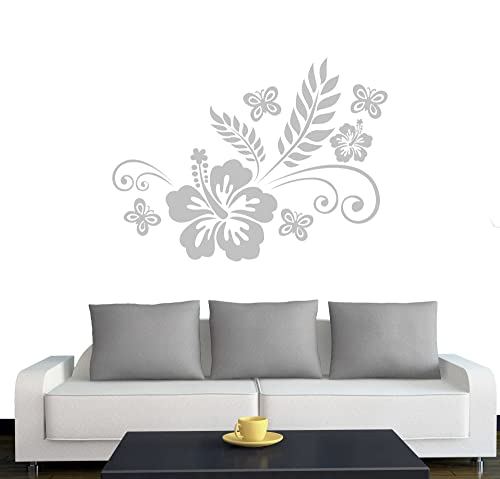 Klebesüchtig A111 Wandtattoo Blumenranke Luna 50cm x 37cm hellgrau - Dekoration - Bad - Wohnzimmer - Aufkleber - Wandsticker von Klebesüchtig