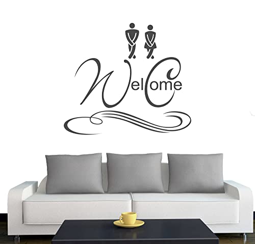 Klebesüchtig A149 Tür- Wandtattoo WC Welcome 50cm x 43cm anthrazit - Dekoration - Bad - Wohnzimmer - Aufkleber - Wandsticker von Klebesüchtig