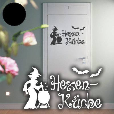 Klebesüchtig A195 Tür- Wandtattoo Hexenküche 60cm x 32cm schwarz Dekoration - Bad - Wohnzimmer - Aufkleber - Wandsticker von Klebesüchtig