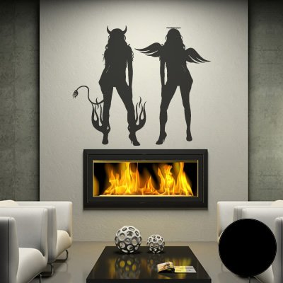 Klebesüchtig Wandtattoo Sexy Engel & Teufel 106cm x 92cm schwarz - Dekoration - Bad - Wohnzimmer - Aufkleber - Wandsticker von Klebesüchtig