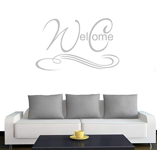 Klebesüchtig Wandtattoo Wohnzimmer WC Welcome 30cm x 18cm hellgrau - Türaufkleber Flur - Wandsticker Kinderzimmer Jungen - Aufkleber für Flur, Küche, Bad - Dekoration Wohnung - Sticker von Klebesüchtig